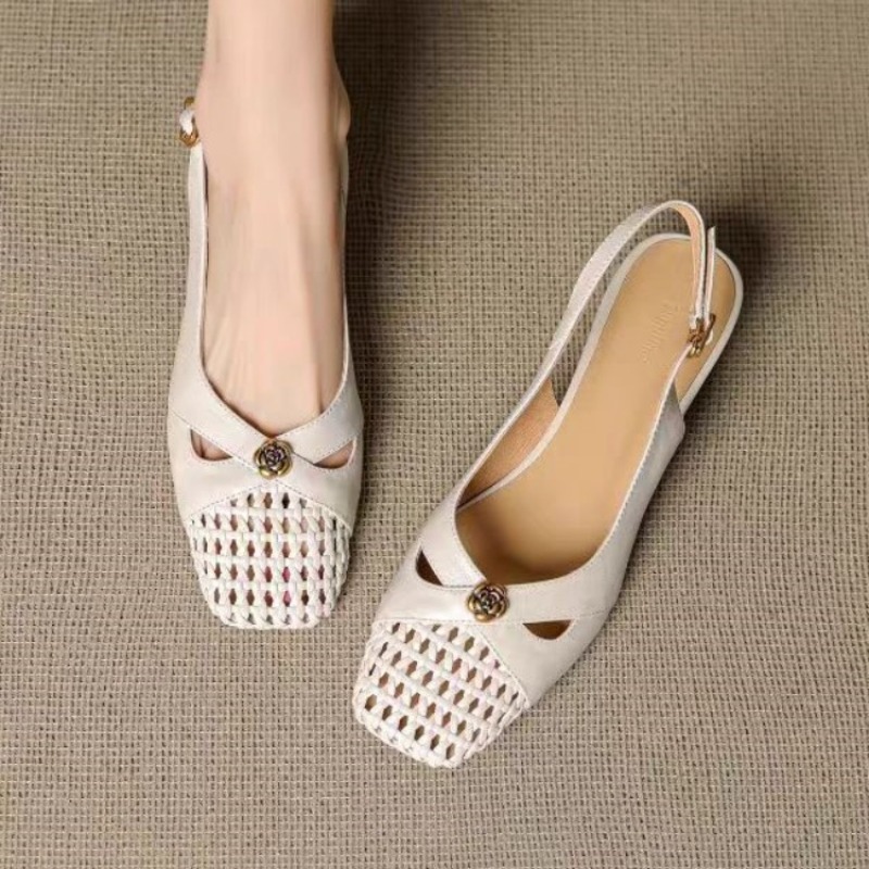 Women Shoes Size - Women's French-style closed-toe sandals, chunky heel,