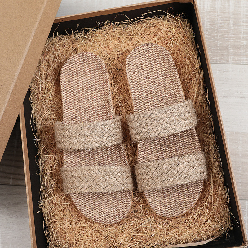 Women Shoes Size To Men - Women Indoor Slippers Home Flax Slides